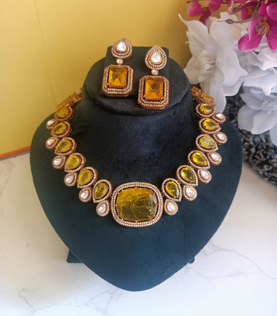 (0318NS053A100) Yellow Sapphire Doublet AD Statement Necklace set