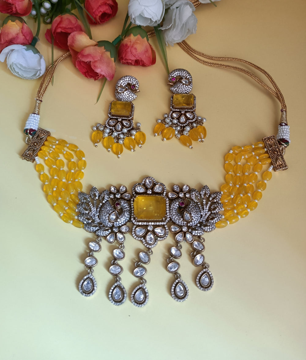 (0318NS055A100) Premium Moissanite Kundan Necklace Set with Doublet Stones