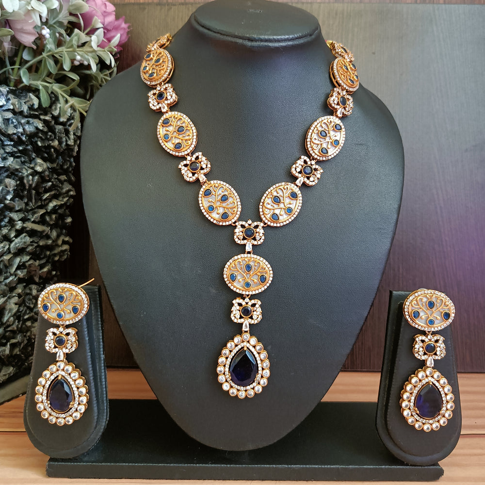 (0318NS059A100) American Diamond with Meena kari Stone Necklace