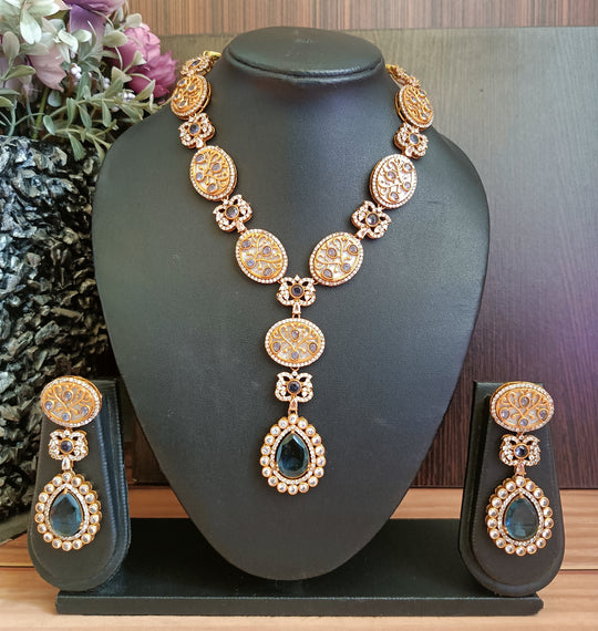 (0318NS059A100) American Diamond with Meena kari Stone Necklace