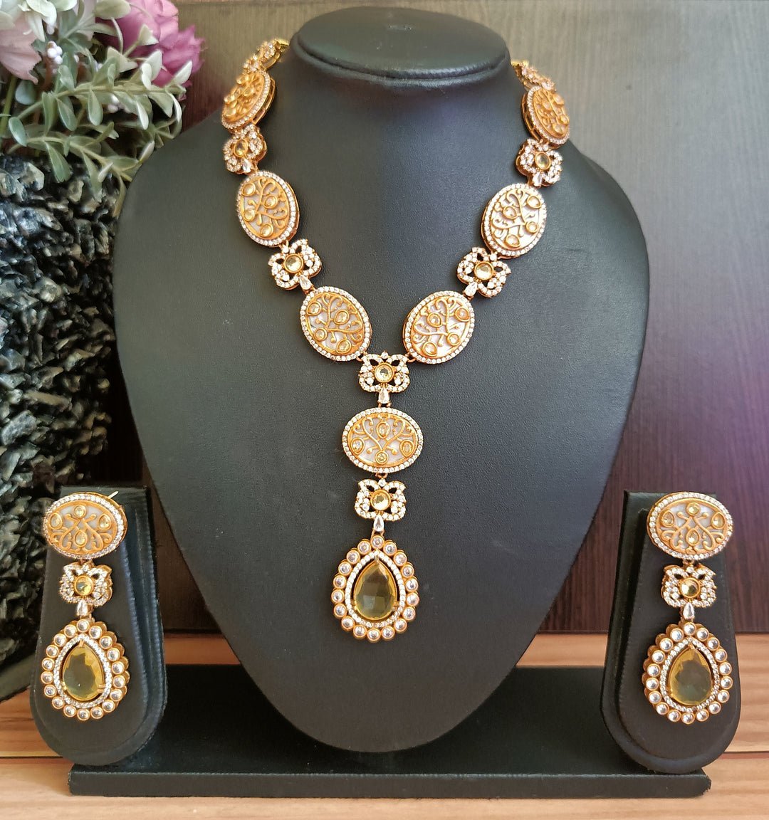 (0318NS059A100) American Diamond with Meena kari Stone Necklace