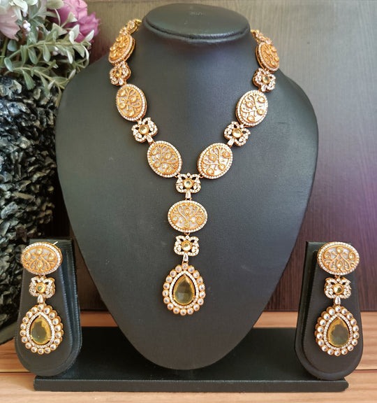 (0318NS059A100) American Diamond with Meena kari Stone Necklace