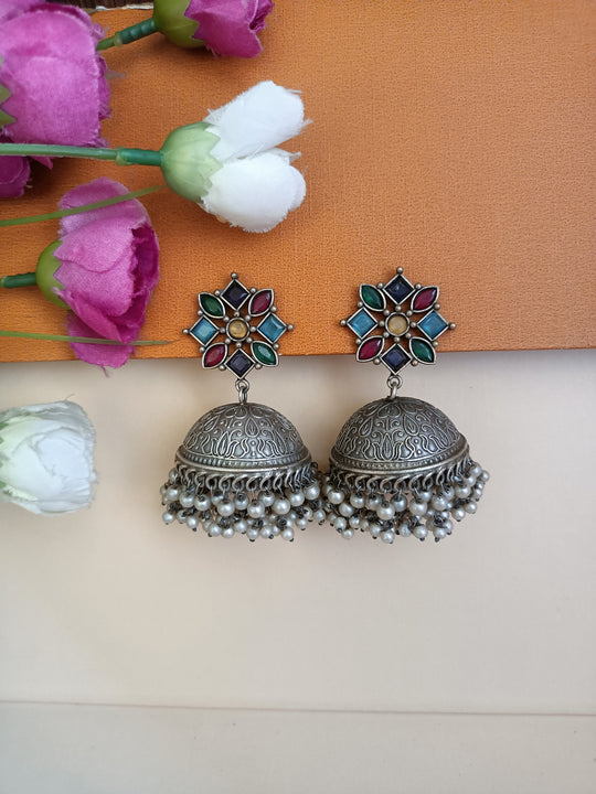 (0325830ER012A20)Oxidised Bore Jumkha Earring