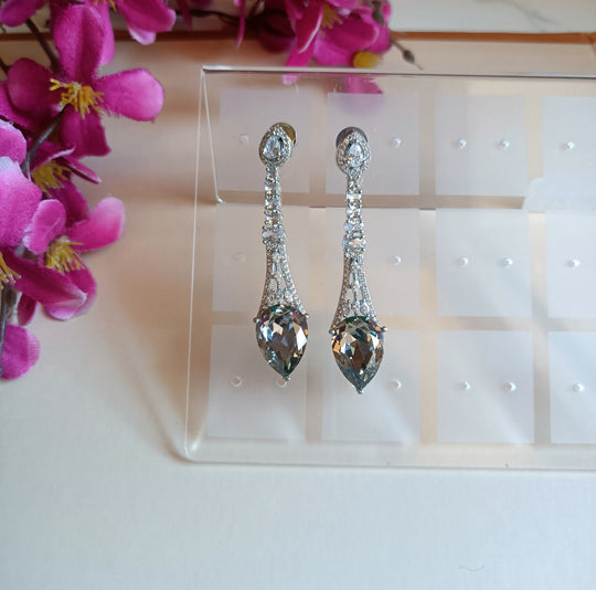 (0356ER011A200) AD Swarovski Stone Long Earrings