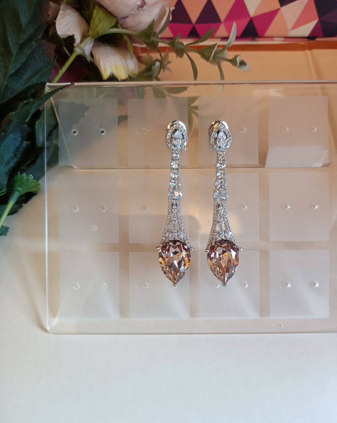 (0356ER011A200) AD Swarovski Stone Long Earrings