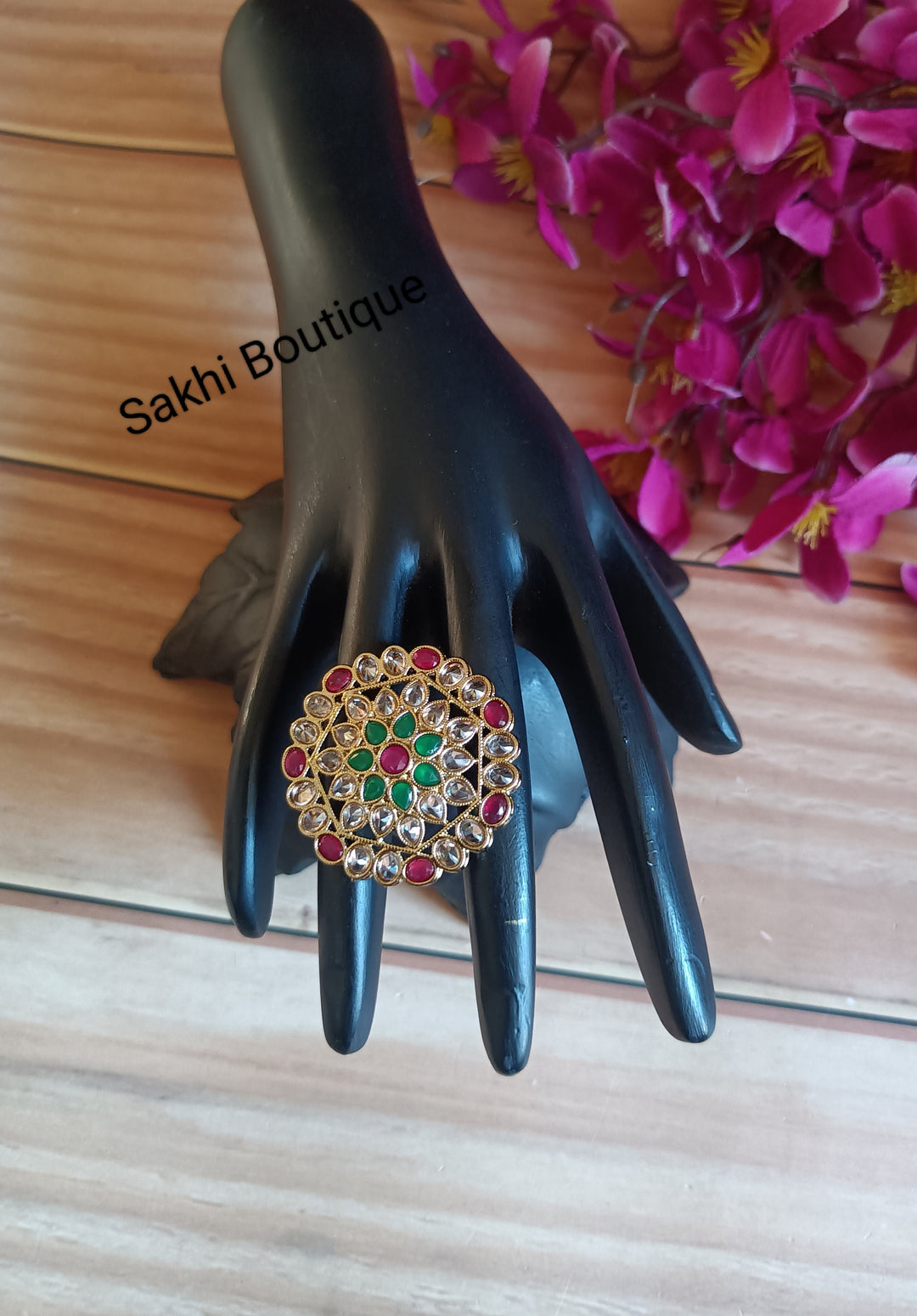 (0432FR003A200) Polki Monalisa Stone Statement Finger Ring