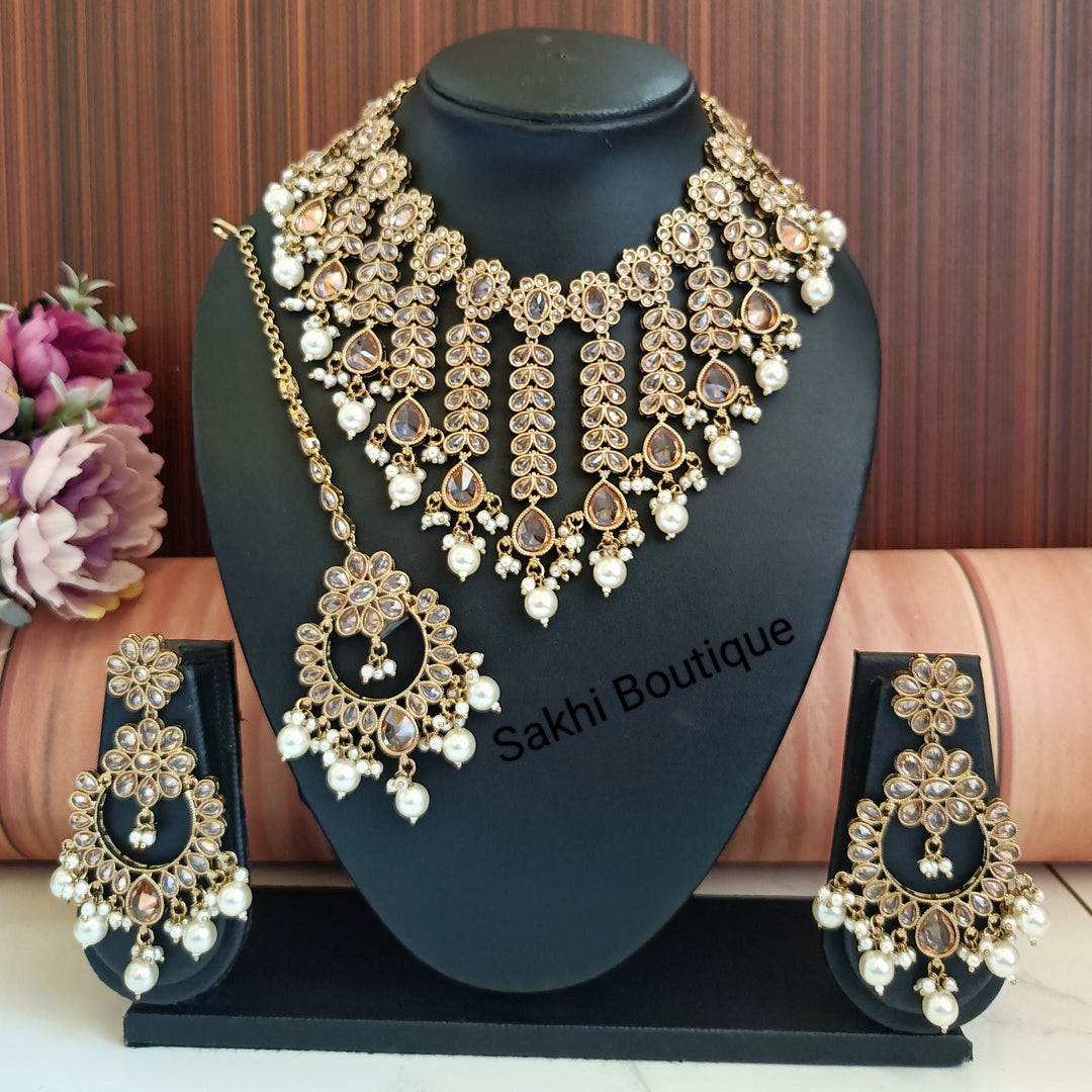 (0432NS001A100) Premium Quality Polki Combo Necklace Set