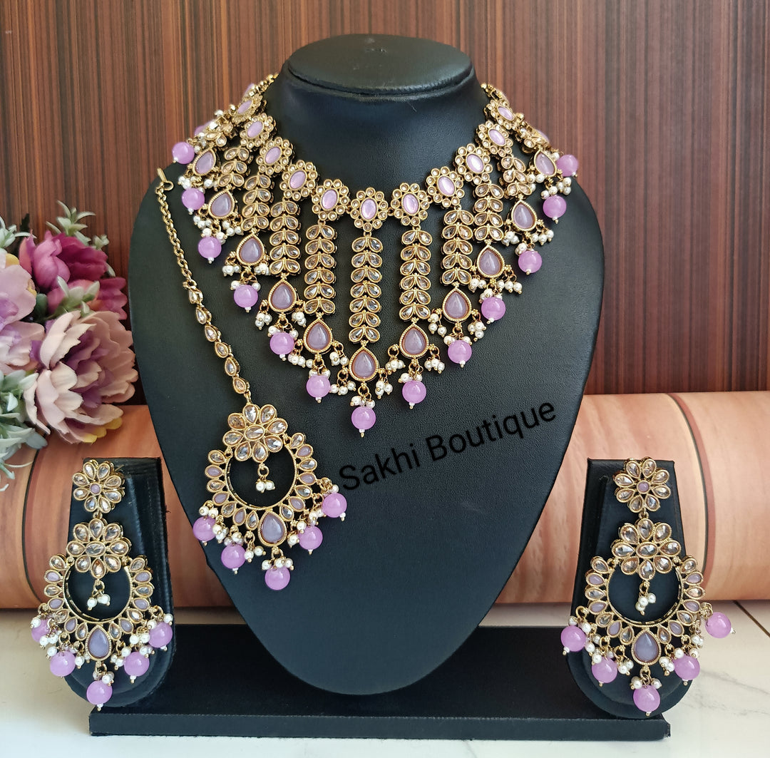 (0432NS001A100) Premium Quality Polki Combo Necklace Set