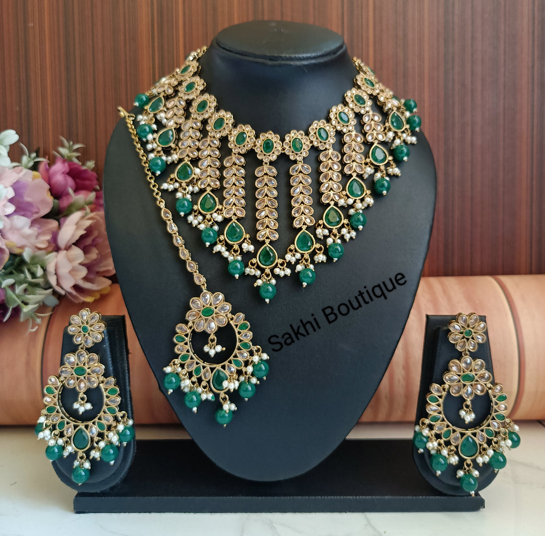 (0432NS001A100) Premium Quality Polki Combo Necklace Set