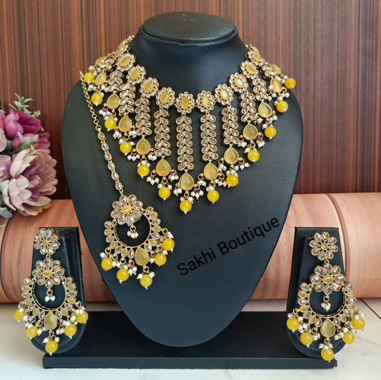 (0432NS001A100) Premium Quality Polki Combo Necklace Set