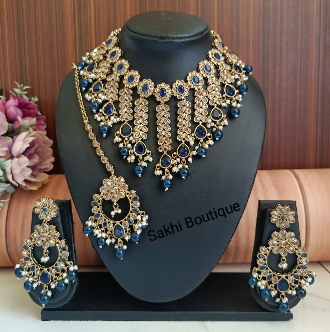 (0432NS001A100) Premium Quality Polki Combo Necklace Set