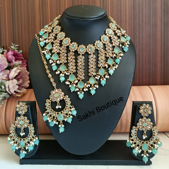 (0432NS001A100) Premium Quality Polki Combo Necklace Set