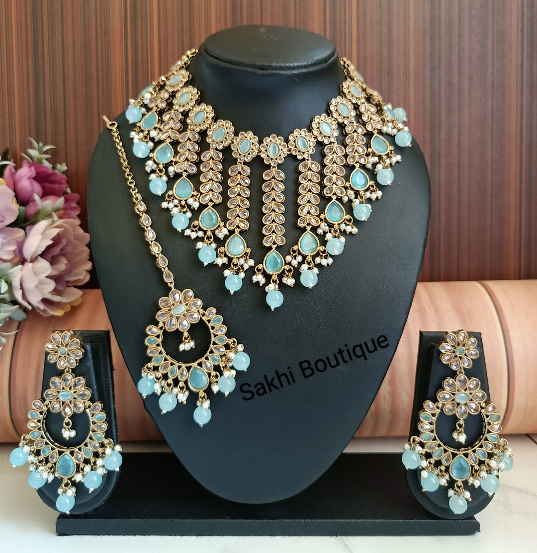 (0432NS001A100) Premium Quality Polki Combo Necklace Set