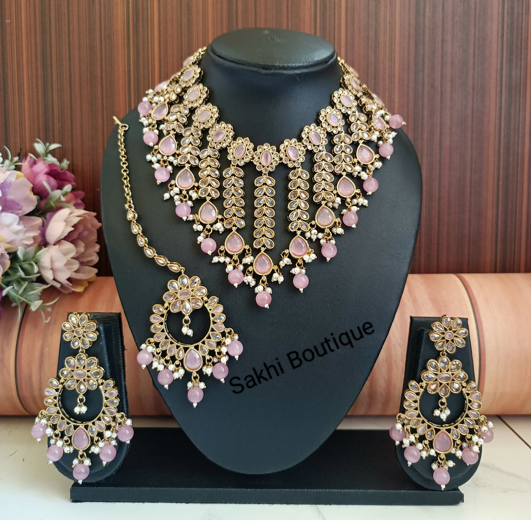 (0432NS001A100) Premium Quality Polki Combo Necklace Set