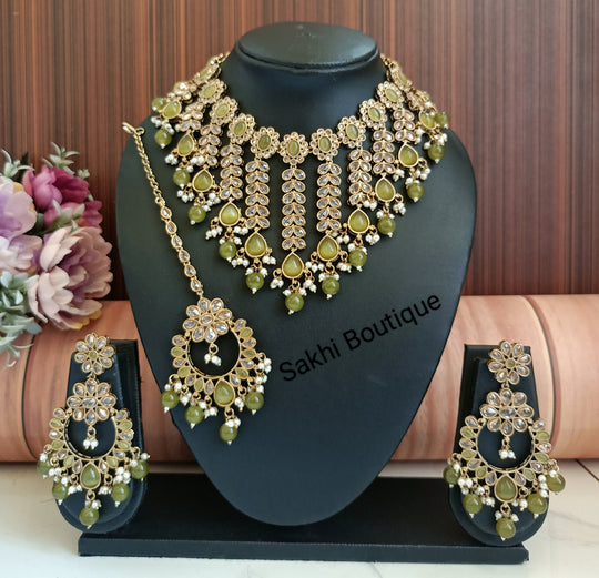 (0432NS001A100) Premium Quality Polki Combo Necklace Set