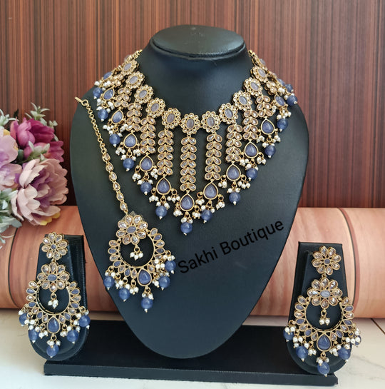 (0432NS001A100) Premium Quality Polki Combo Necklace Set