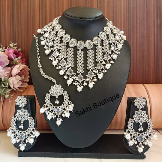 (0432NS001A100) Premium Quality Polki Combo Necklace Set