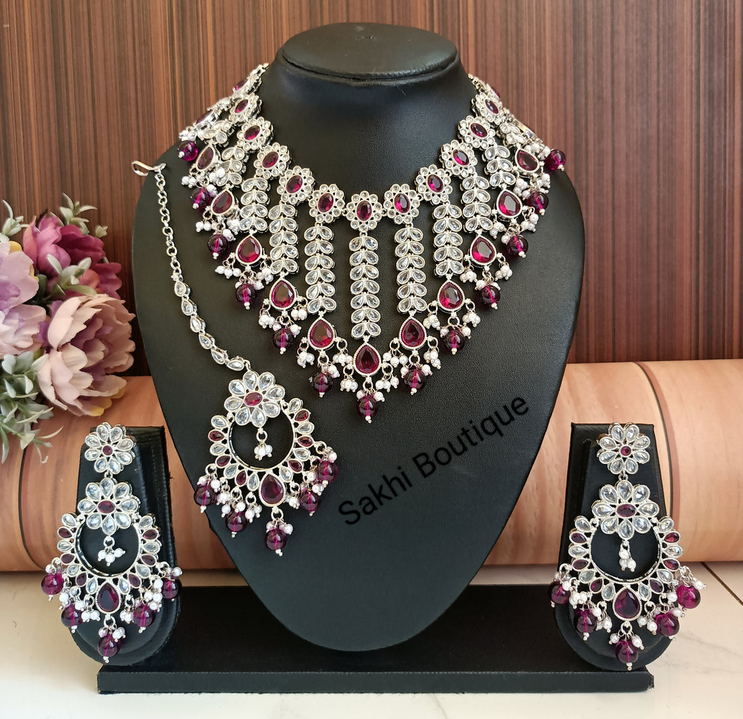 (0432NS001A100) Premium Quality Polki Combo Necklace Set