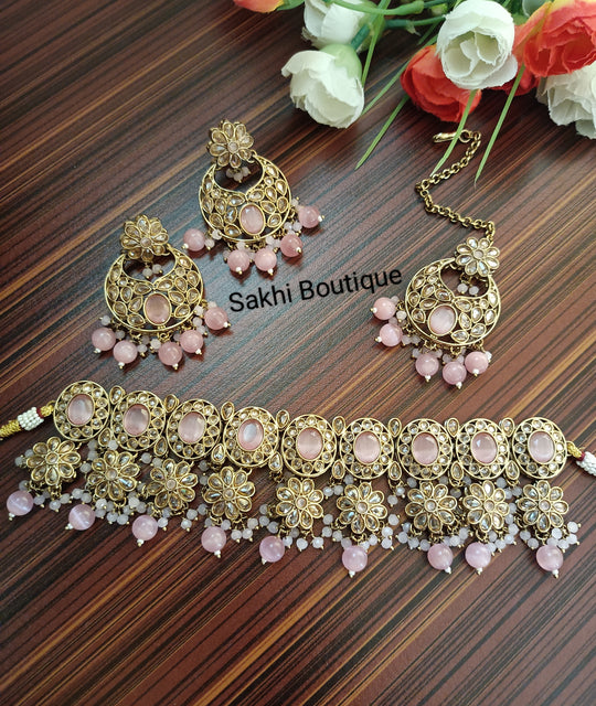 (0432NS002A100) Polki Combo Choker Necklace Set