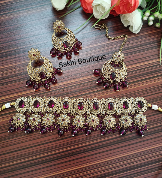 (0432NS002A100) Polki Combo Choker Necklace Set