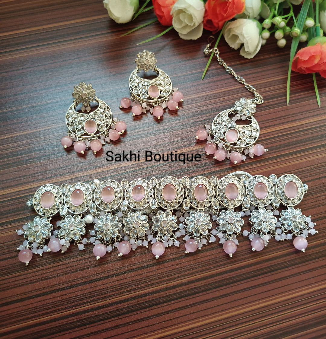 (0432NS002A100) Polki Combo Choker Necklace Set