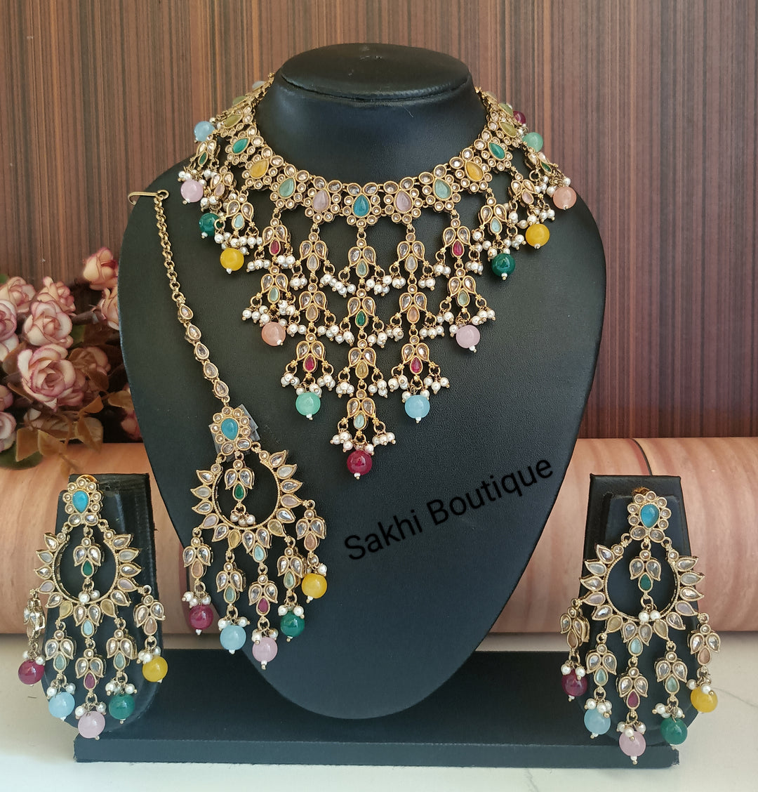 (0432NS003A100) Polki Combo Necklace Set