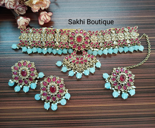 (0432NS006A100) Premium Quality Polki Combo Choker Necklace Set