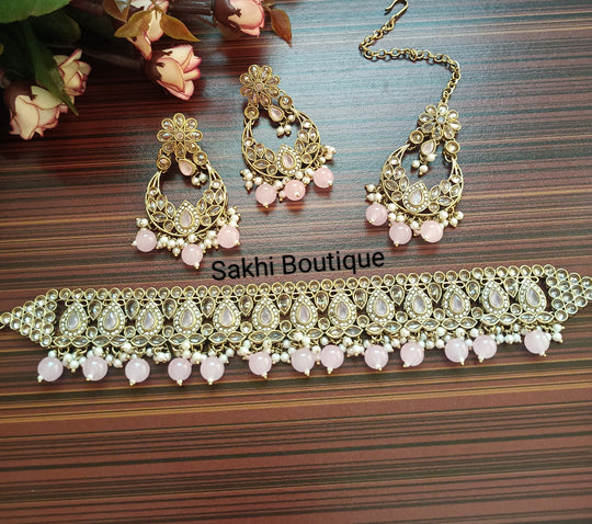 (0432NS007A100) Polki Combo Choker Necklace Set