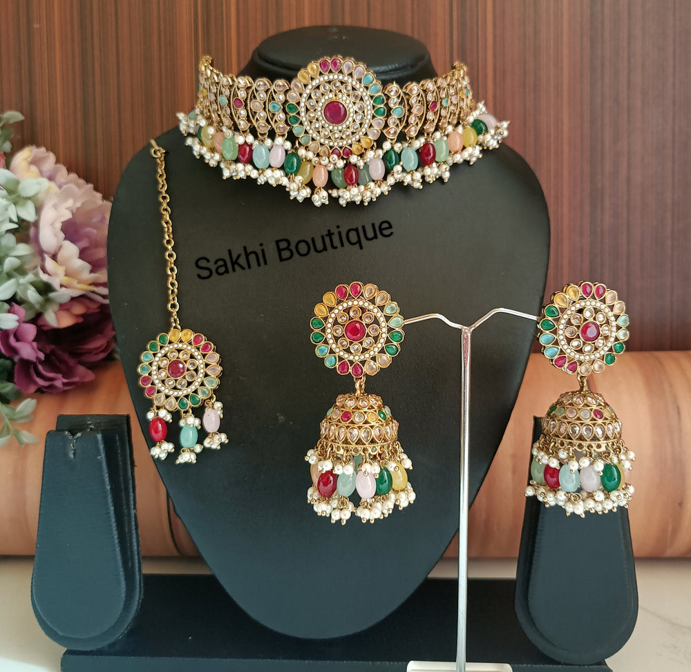 (0432NS008A100) Polki Statement Combo Necklace Set