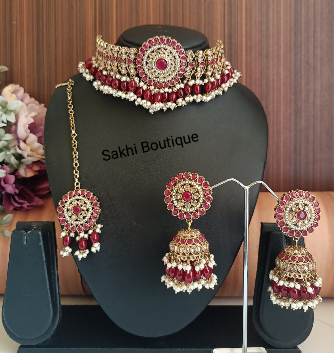 (0432NS008A100) Polki Statement Combo Necklace Set