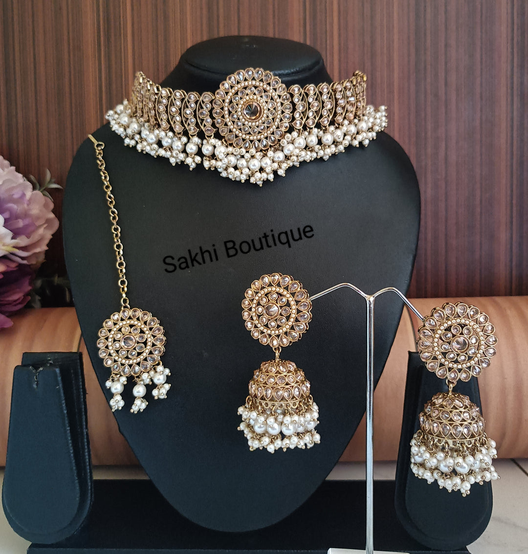 (0432NS008A100) Polki Statement Combo Necklace Set