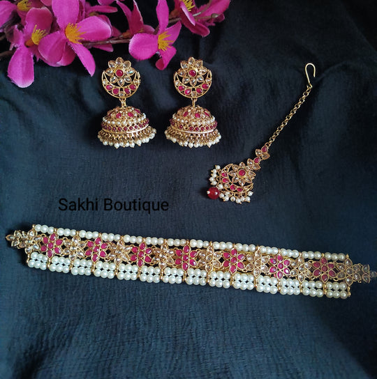 (0432NS009A100) Polki Combo Choker Necklace Set