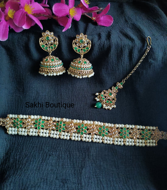 (0432NS009A100) Polki Combo Choker Necklace Set