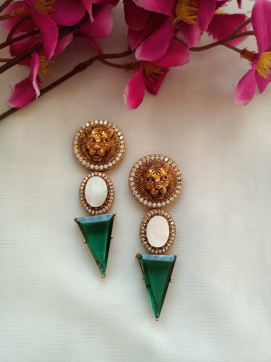 (0518ER007A100) Sabyasachi Inspired Natural Stone Lion Logo Earrings