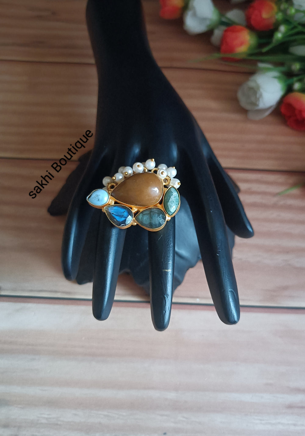 (0518FR003A200) Tyaani Kundan Monalisa Stone Finger Ring