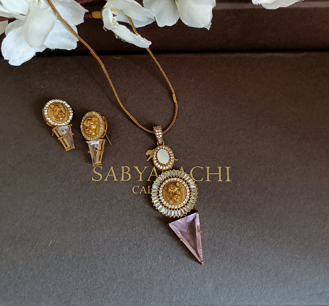 (0518NS043A100) Sabyasachi Inspired Monalisa Stone Designer Pendent Set