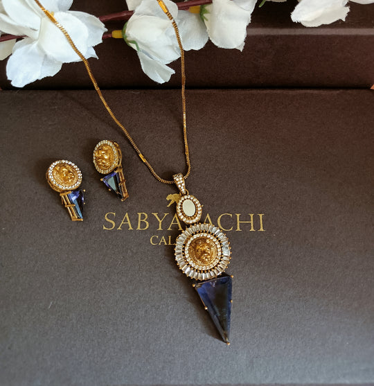 (0518NS043A100) Sabyasachi Inspired Monalisa Stone Designer Pendent Set