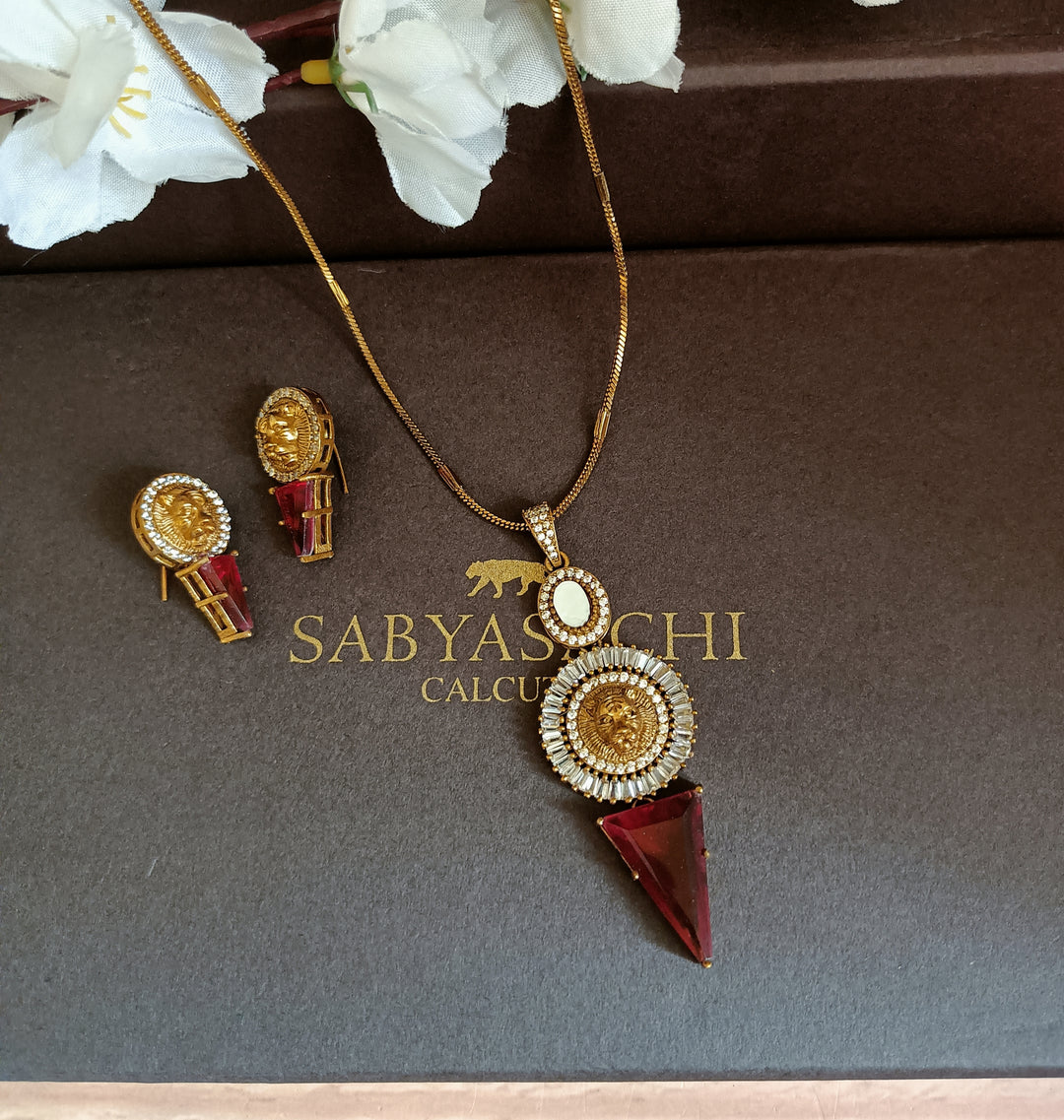 (0518NS043A100) Sabyasachi Inspired Monalisa Stone Designer Pendent Set