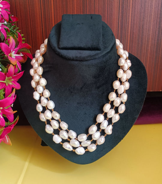 (0518NS046A100) Premium Cultured Natural Pearl Layered Mala Necklace