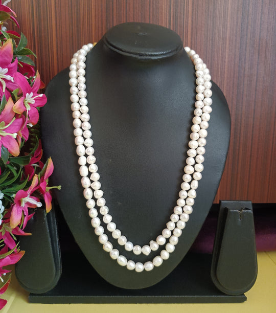 (0518NS047A100) Real White Pearl Two Line Quality Long Mala