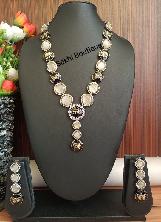 (0518NS32A100) Sabyasachi Inspired Natural Monalisa Stone Long Necklace