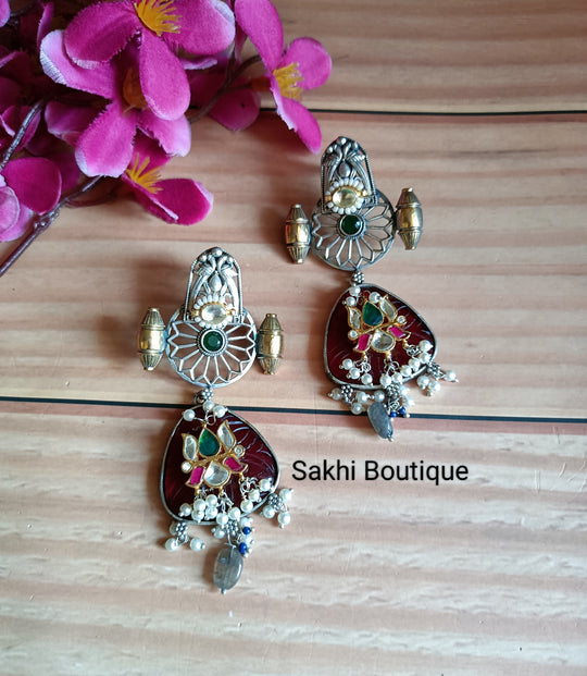 (0718ER001A200) SLA Two-Tone Pachi Kundan Long Earrings