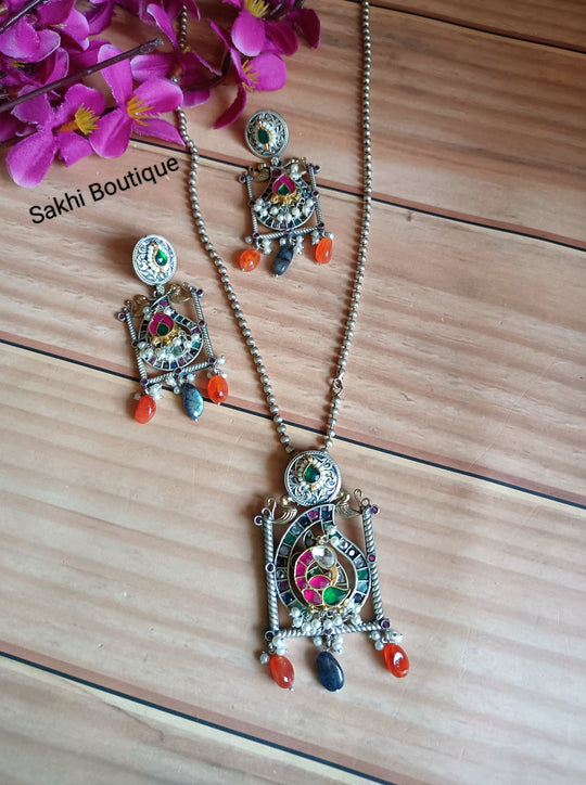 (0718NS036A200) SLA Pachi Kundan Chain Pendent Set