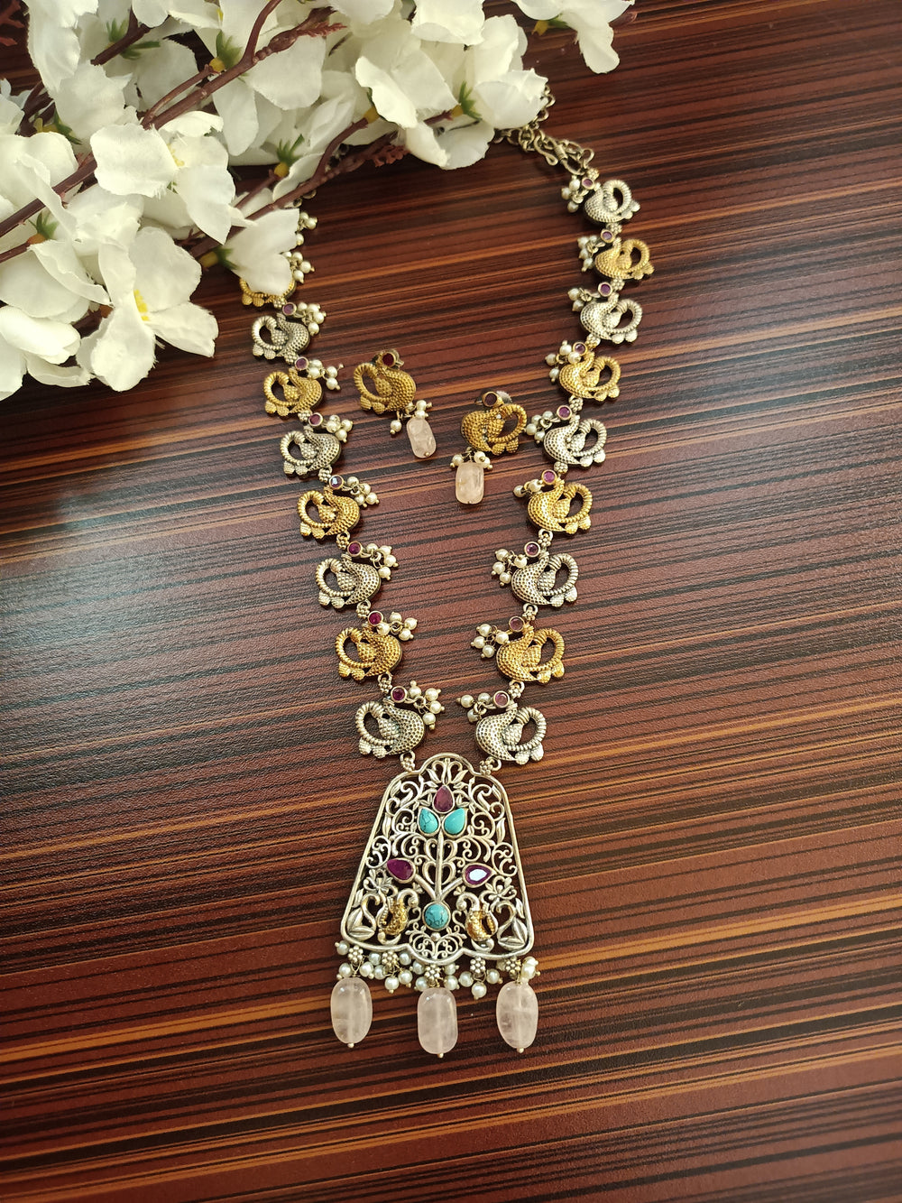 (0718NS053A200) SLA Two-Tone Bird Long Necklace