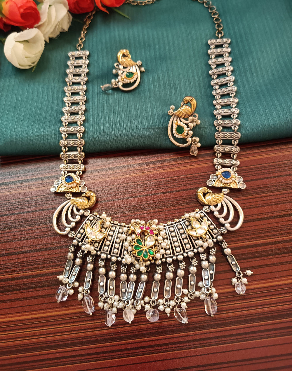 (0754NS007A200) Statement Pachi Kundan Silver Necklace