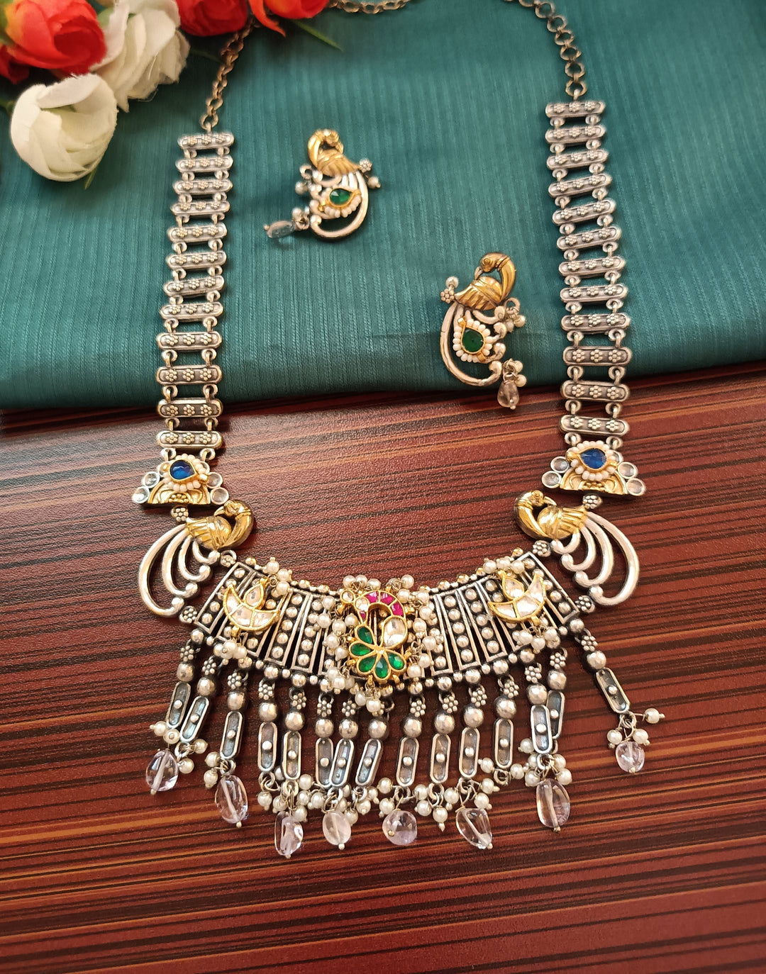 (0754NS007A200) Statement Pachi Kundan Silver Necklace