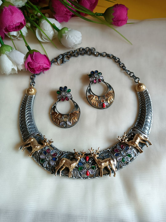 (0835730NS003A20) SLA Antique Hasli Necklace with Chand Bali