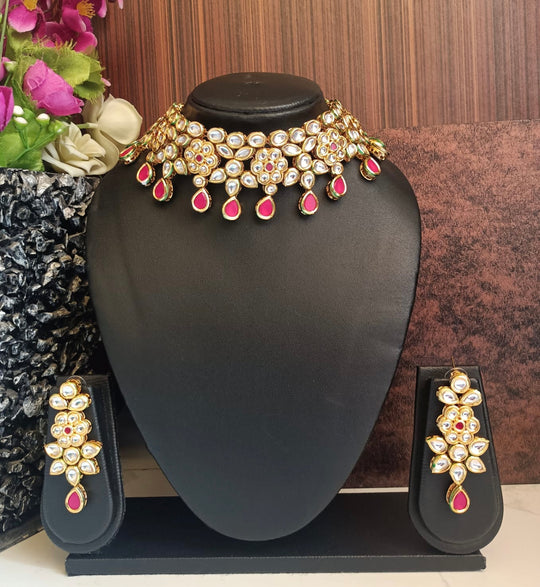 (1-3-NS39) AC Kundan Flower Design Necklace