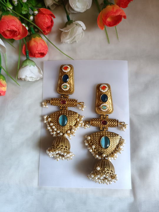 (1045754ER028A20) Stunning Apala Antique Long Designer Jumka Earring