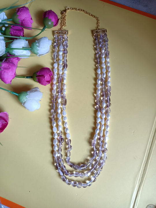 (1299518NS062A10) Natural Purple Stone Mala Necklace